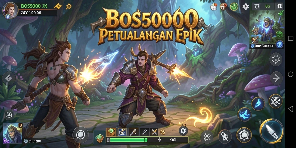 Tangkapan layar BOS5000 menampilkan aksi pertarungan epik dan dunia yang menawan.