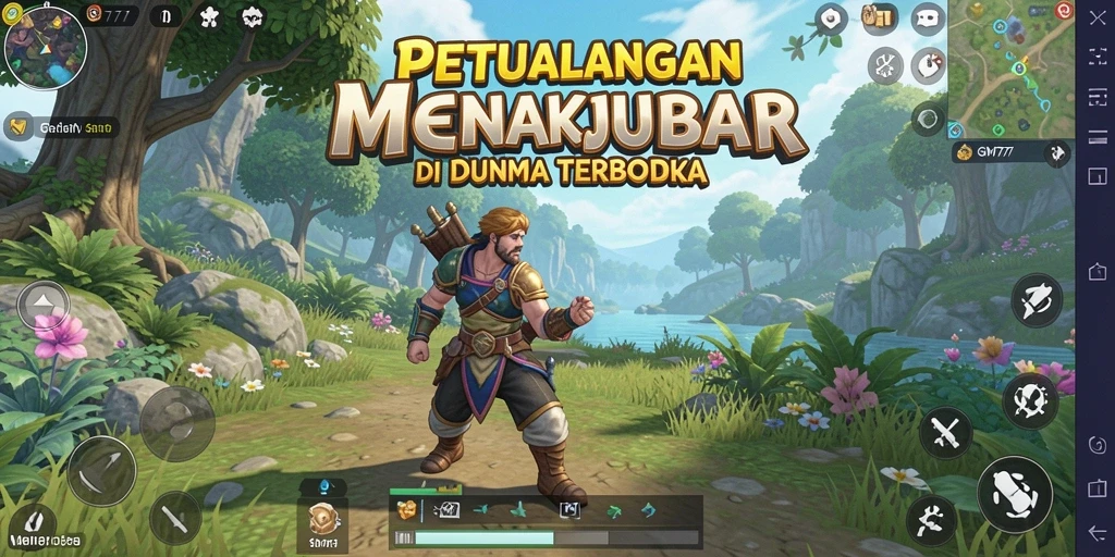 Screenshot gameplay GM777 yang menunjukkan keindahan dunia terbuka.