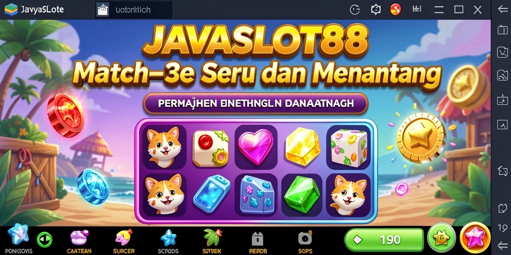 Tampilan gameplay seru dari JAVASLOT88 dengan tantangan Match-3.