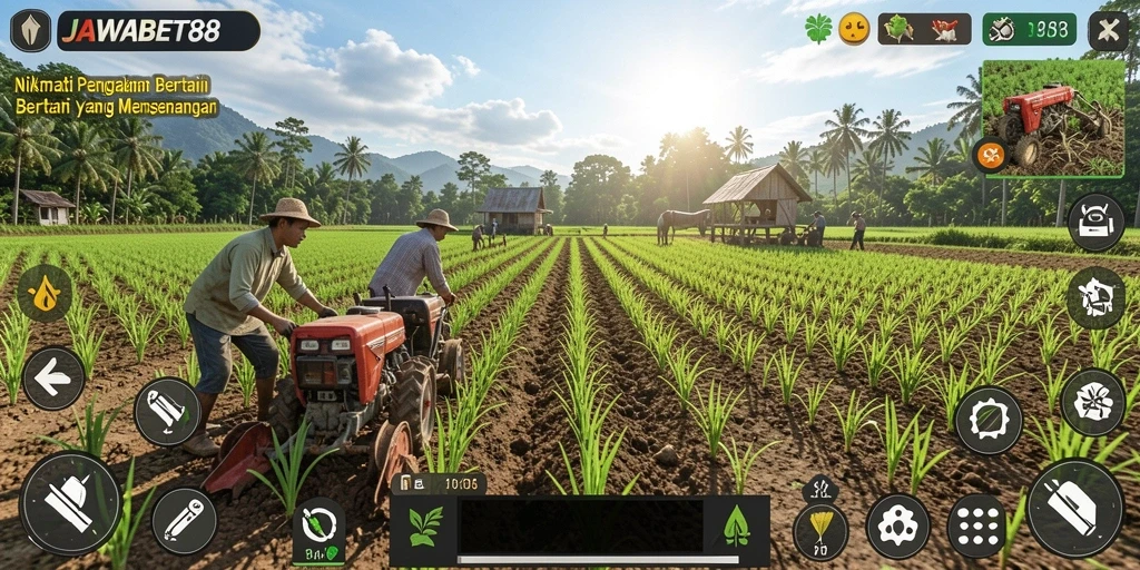Tampilan menarik dari gameplay <strong>JAWABET88</strong> dengan aktivitas bertani yang dinamis.