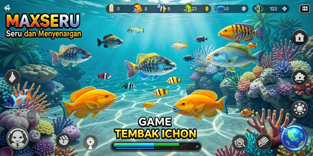Gameplay seru MAXSERU dengan aksi menembak ikan.