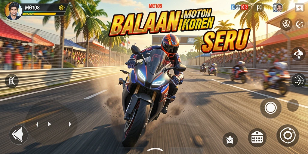 Screenshot menunjukkan aksi seru balapan motor dengan grafis memukau.