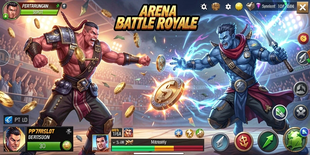 Screenshot utama PP7SLOT menampilkan duel seru dalam arena Battle Royale.