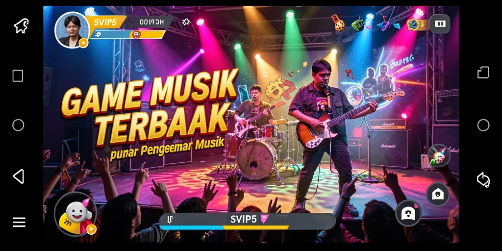Tampilan gameplay SVIP5 dengan nuansa musik yang energik.