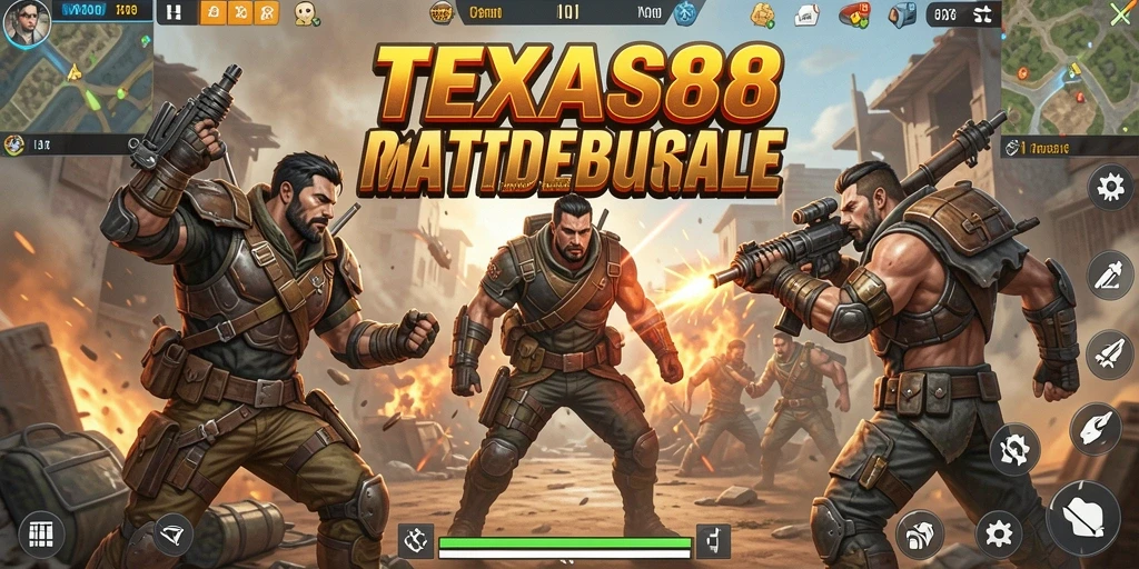 Tangkapan layar dari TEXAS88 yang menunjukkan aksi pertarungan Battle Royale.