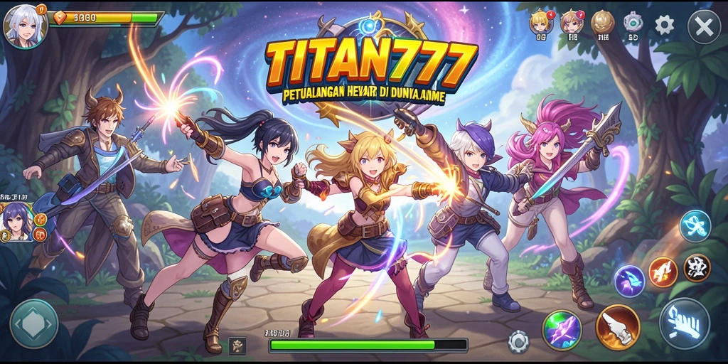 Tangkapan layar gameplay TITAN777 menampilkan pertempuran seru dengan karakter anime.