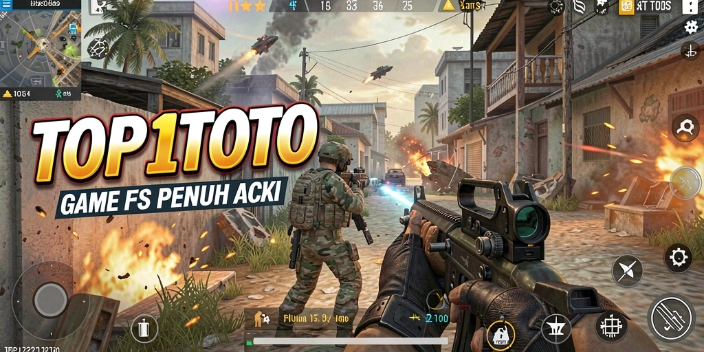 Screenshot menunjukkan aksi intens gameplay FPS TOP1TOTO.